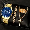 4PC Men's Luxury Jewelry Set – Watch, Ring, Bracelet & Chain