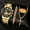 4PC Men's Luxury Jewelry Set – Watch, Ring, Bracelet & Chain