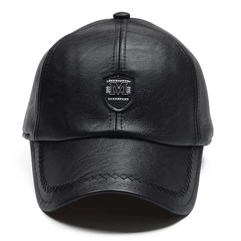 Men's PU Leather Baseball Cap – Adjustable Casual Hat | Black, Brown & Khaki