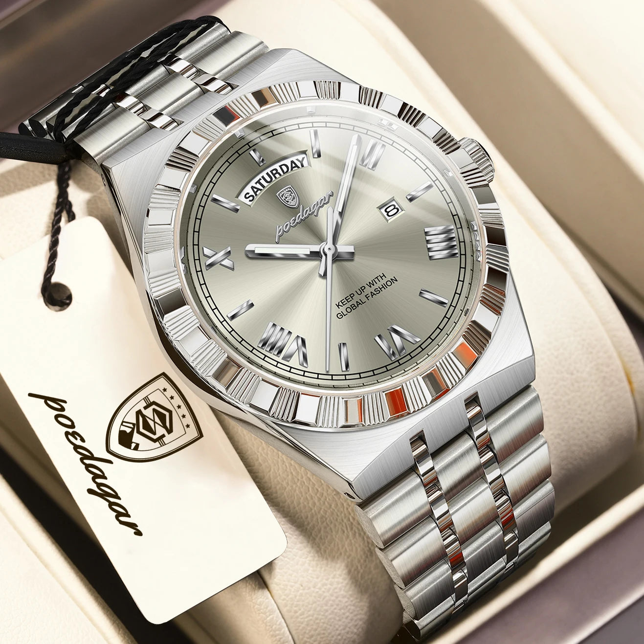 POEDAGAR Men's Luxury Quartz Watch – Model 675 | Luminous, Date & Water-Resistant