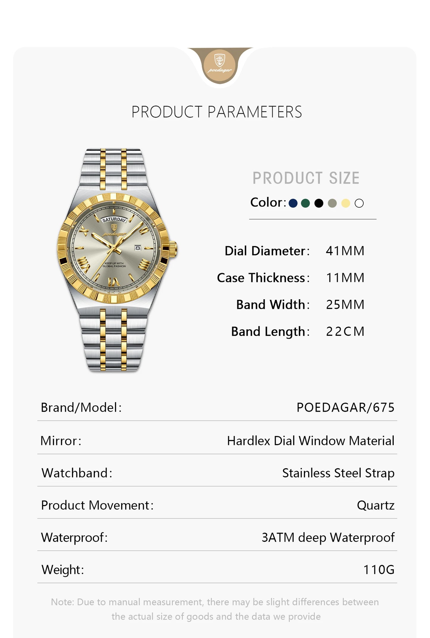 POEDAGAR Men's Luxury Quartz Watch – Model 675 | Luminous, Date & Water-Resistant