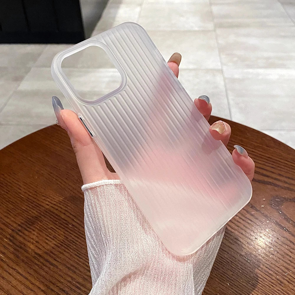 Luxury Corrugated Pattern Silicone Soft Case For iPhone 16 15 14 13 12 11 Pro Max Matte Clear Ultra Thin Cover Non-Slip Shell