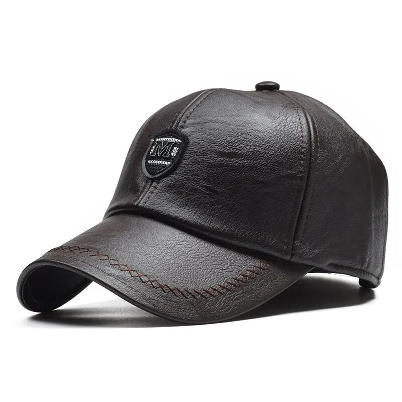 Men's PU Leather Baseball Cap – Adjustable Casual Hat | Black, Brown & Khaki