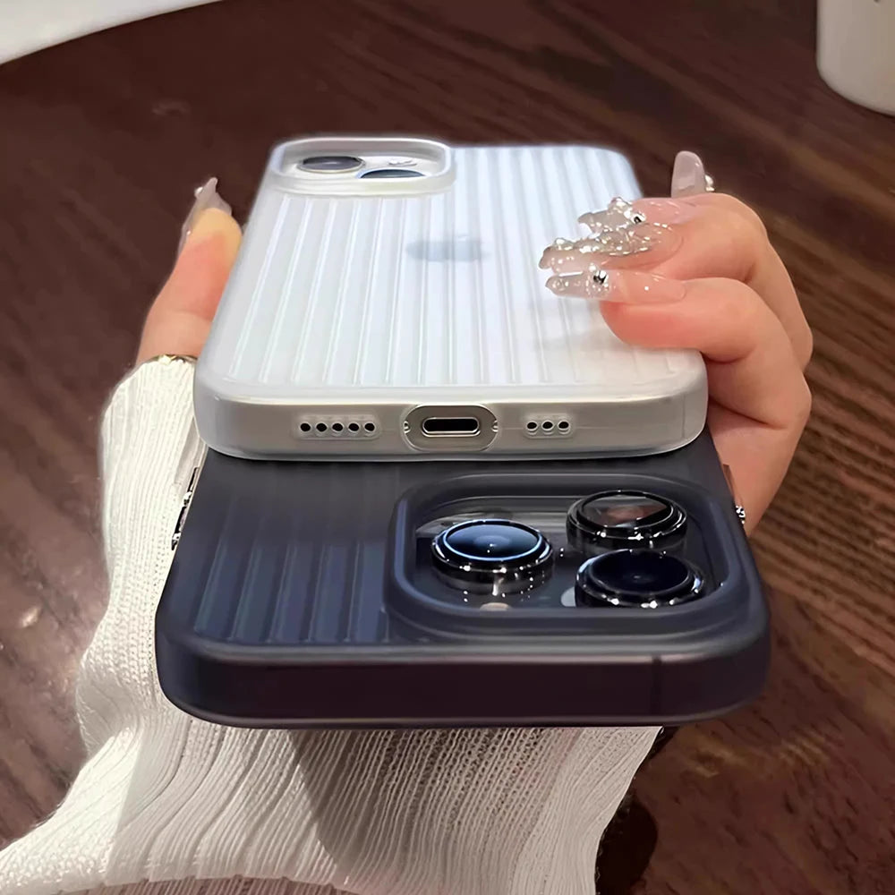 Luxury Corrugated Pattern Silicone Soft Case For iPhone 16 15 14 13 12 11 Pro Max Matte Clear Ultra Thin Cover Non-Slip Shell