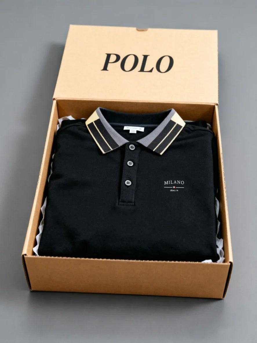 Classic White Polo Shirt with Contrast Collar and Embroidered Logo