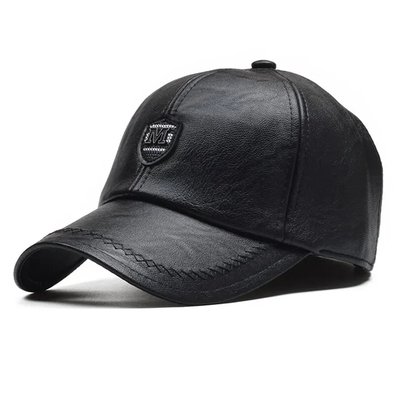 Men's PU Leather Baseball Cap – Adjustable Casual Hat | Black, Brown & Khaki