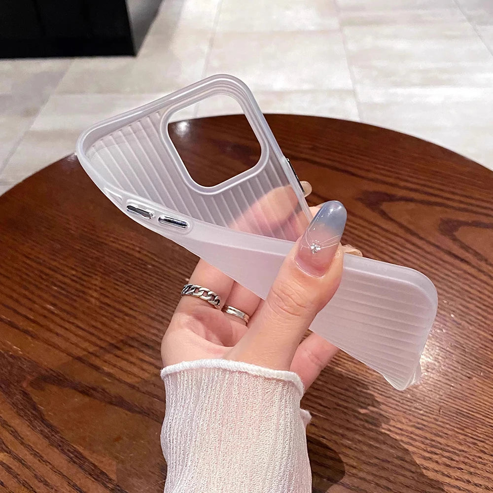 Luxury Corrugated Pattern Silicone Soft Case For iPhone 16 15 14 13 12 11 Pro Max Matte Clear Ultra Thin Cover Non-Slip Shell