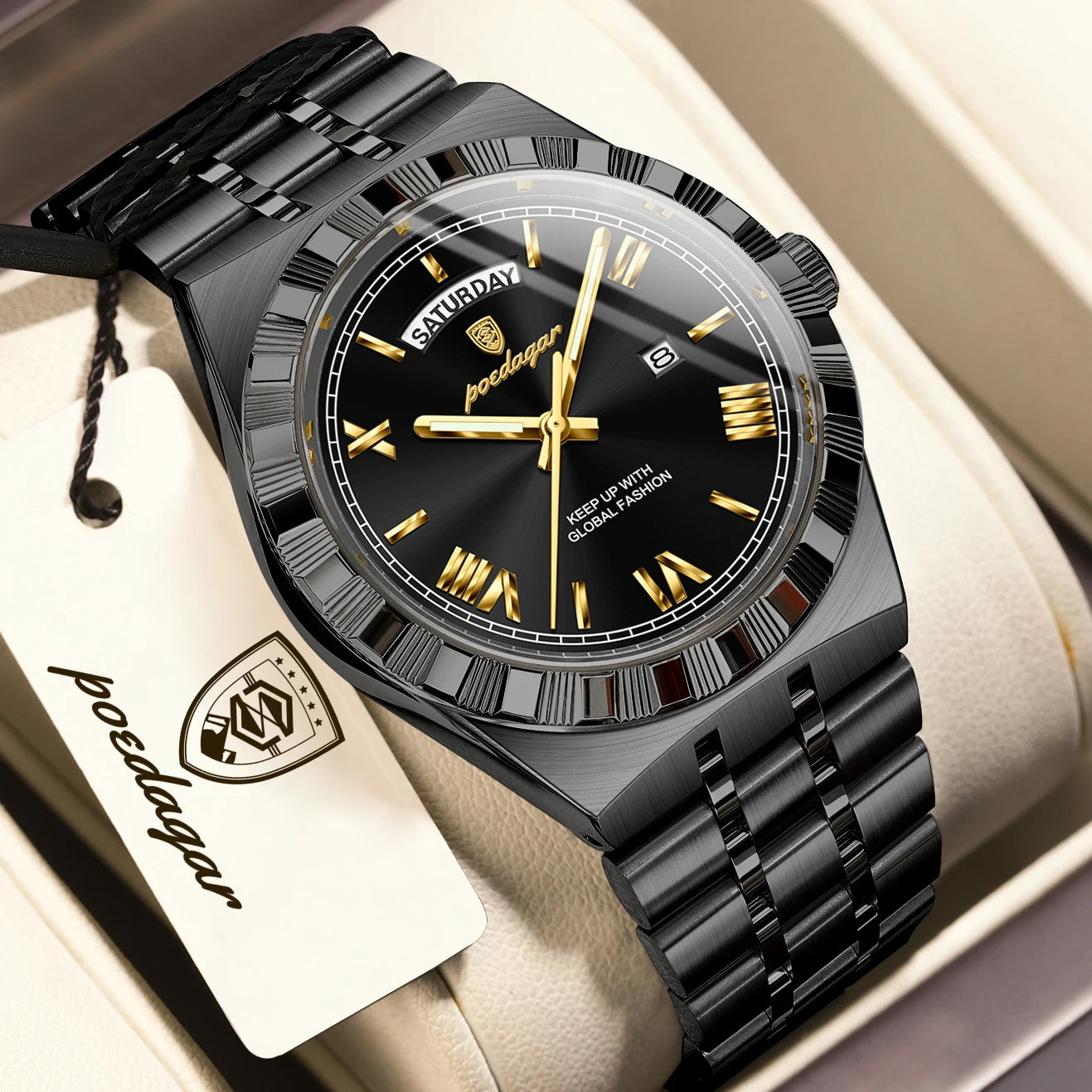 POEDAGAR Men's Luxury Quartz Watch – Model 675 | Luminous, Date & Water-Resistant
