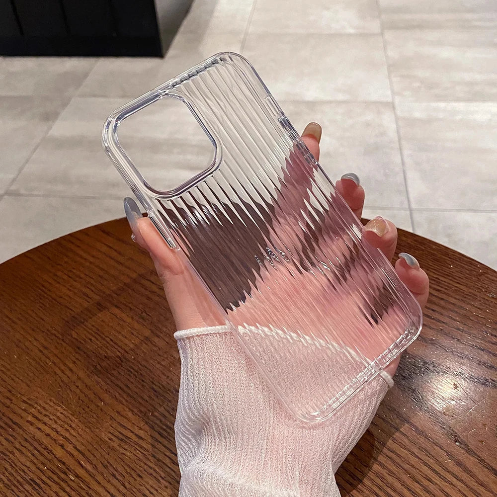 Luxury Corrugated Pattern Silicone Soft Case For iPhone 16 15 14 13 12 11 Pro Max Matte Clear Ultra Thin Cover Non-Slip Shell