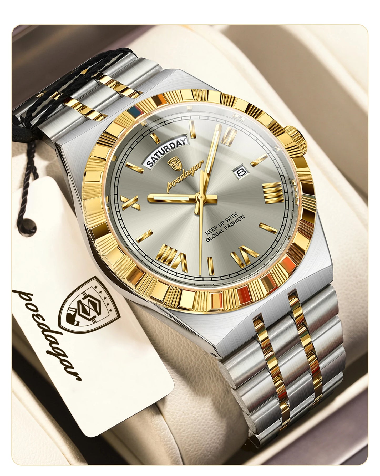 POEDAGAR Men's Luxury Quartz Watch – Model 675 | Luminous, Date & Water-Resistant