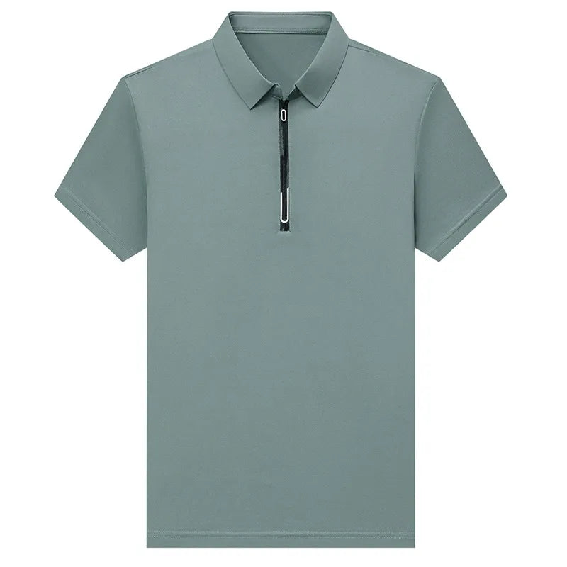 Zipper Short Sleeve Solid Color Polo Shirt Four Seasons Versatile Top