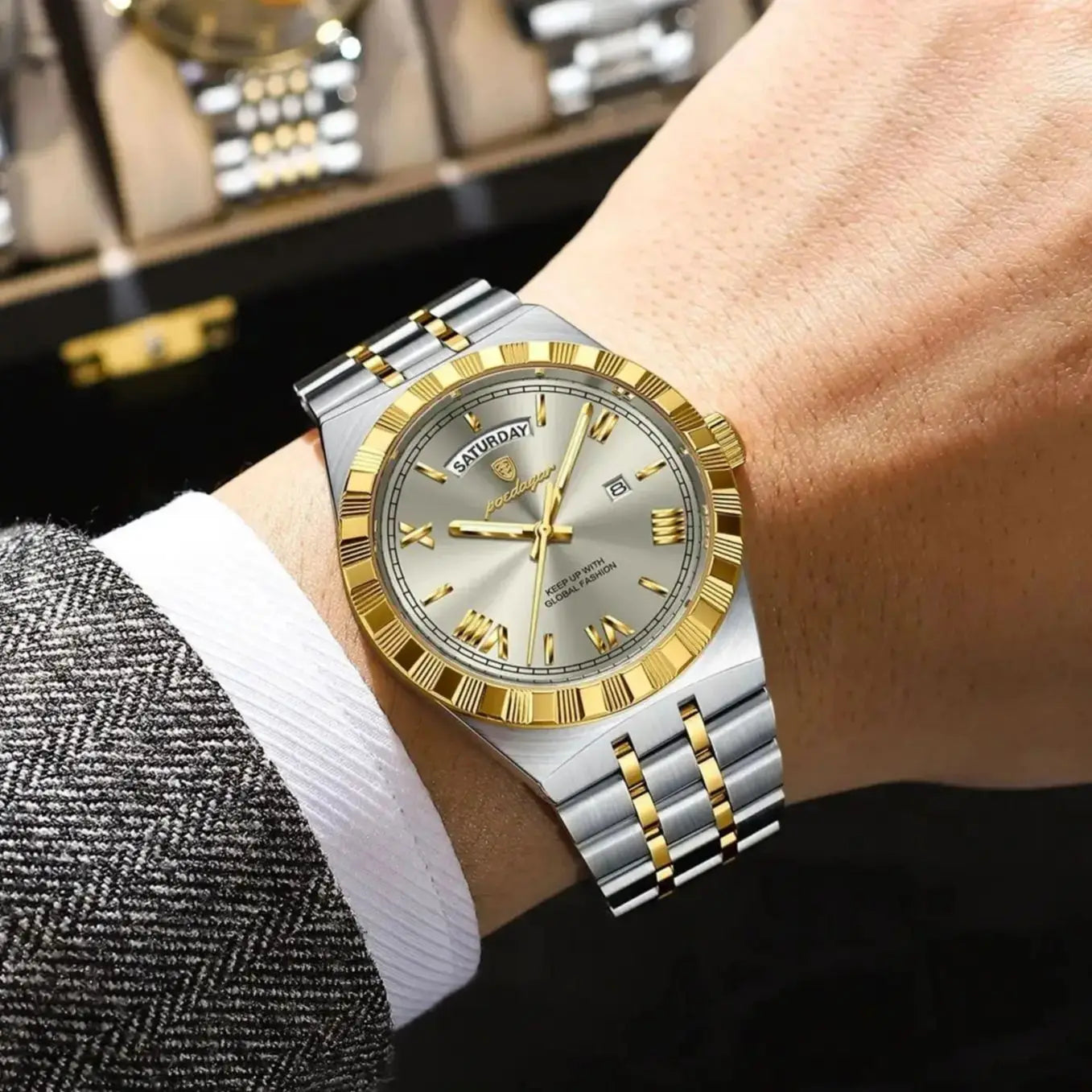 POEDAGAR Men's Luxury Quartz Watch – Model 675 | Luminous, Date & Water-Resistant