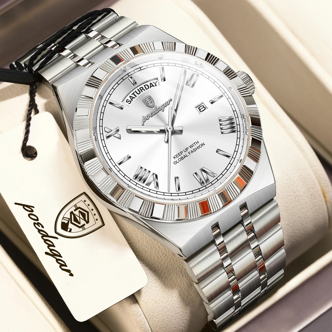 POEDAGAR Men's Luxury Quartz Watch – Model 675 | Luminous, Date & Water-Resistant