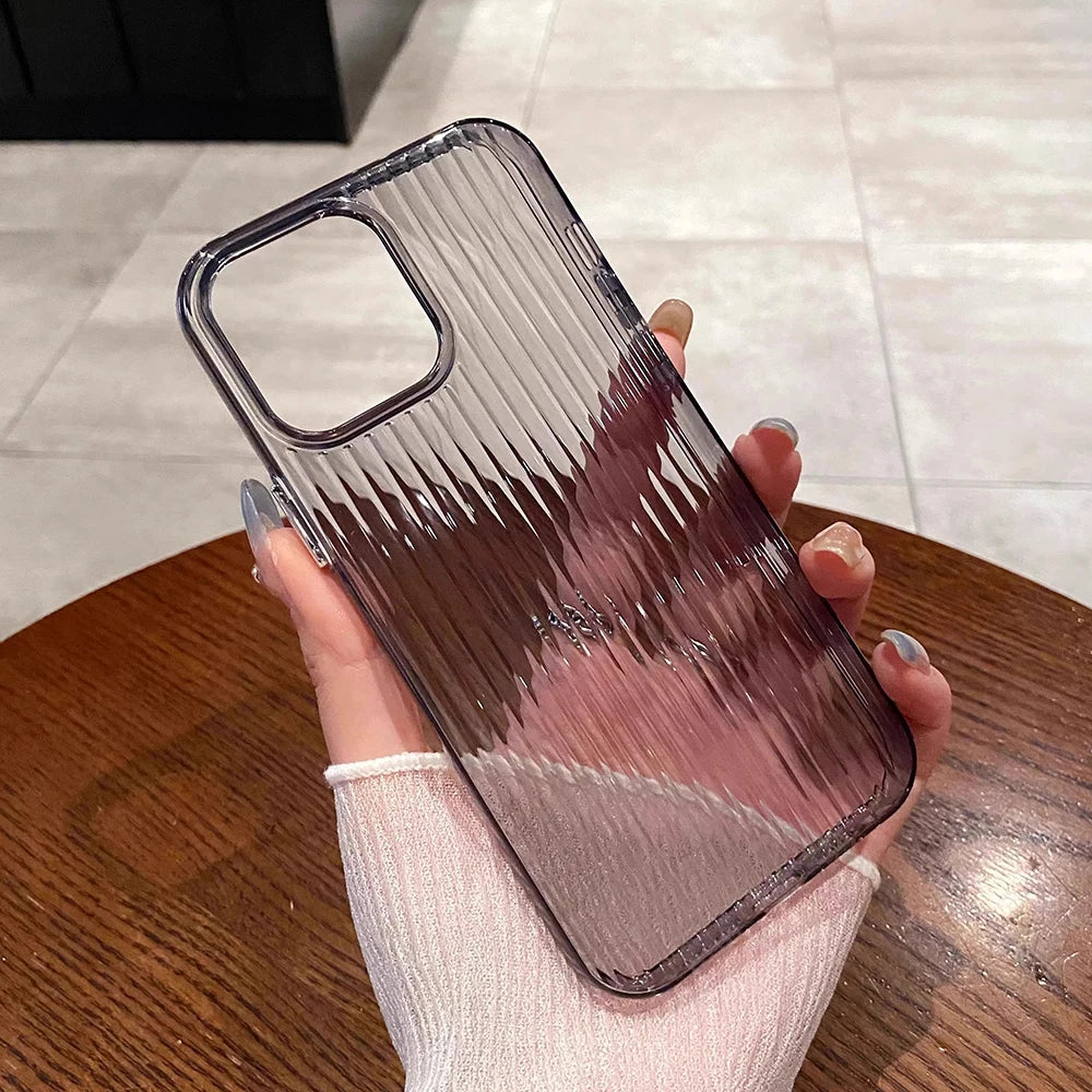 Luxury Corrugated Pattern Silicone Soft Case For iPhone 16 15 14 13 12 11 Pro Max Matte Clear Ultra Thin Cover Non-Slip Shell
