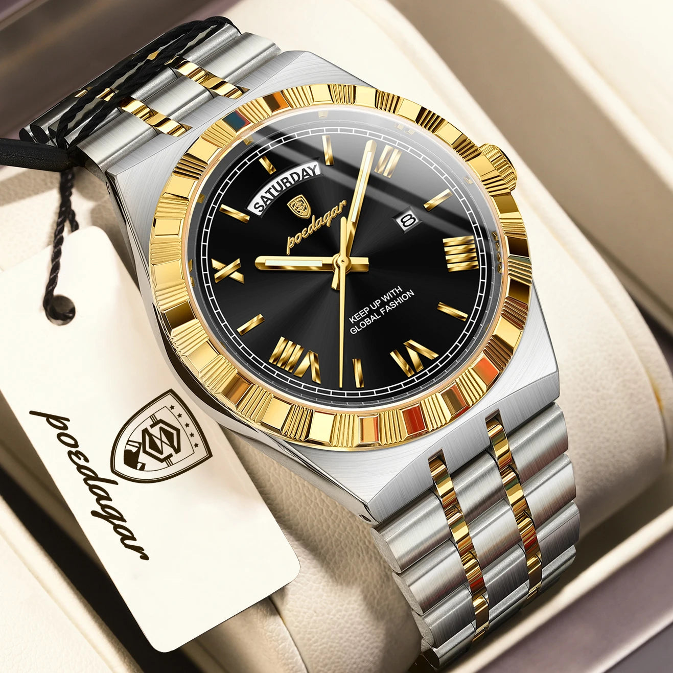 POEDAGAR Men's Luxury Quartz Watch – Model 675 | Luminous, Date & Water-Resistant