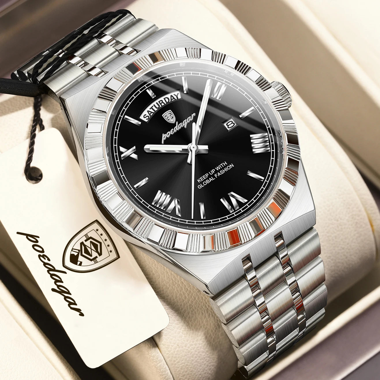 POEDAGAR Men's Luxury Quartz Watch – Model 675 | Luminous, Date & Water-Resistant