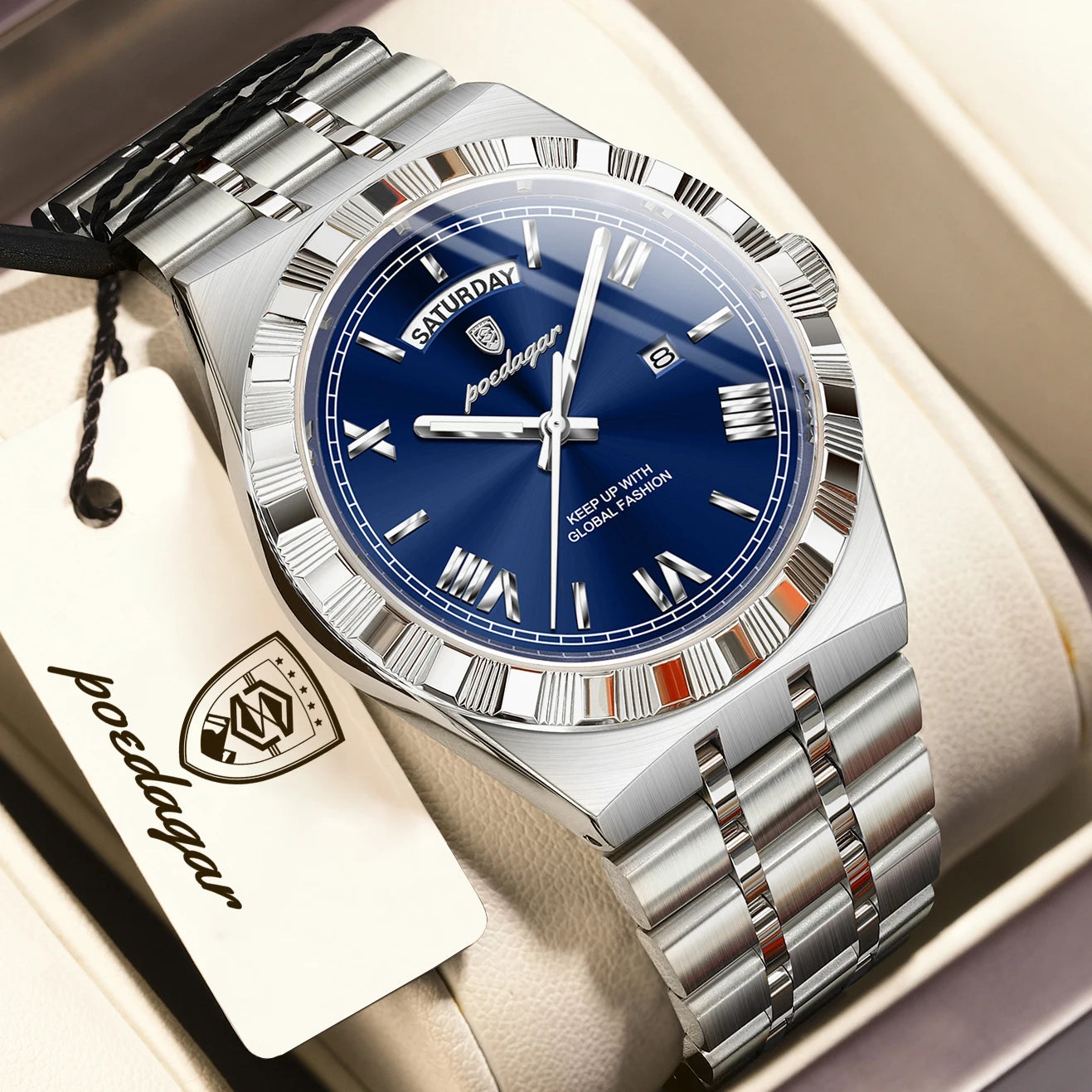 POEDAGAR Men's Luxury Quartz Watch – Model 675 | Luminous, Date & Water-Resistant