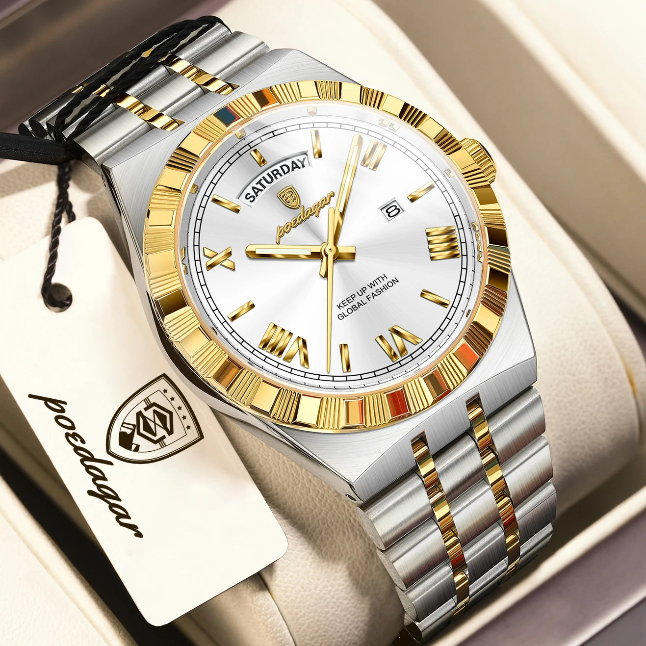 POEDAGAR Men's Luxury Quartz Watch – Model 675 | Luminous, Date & Water-Resistant